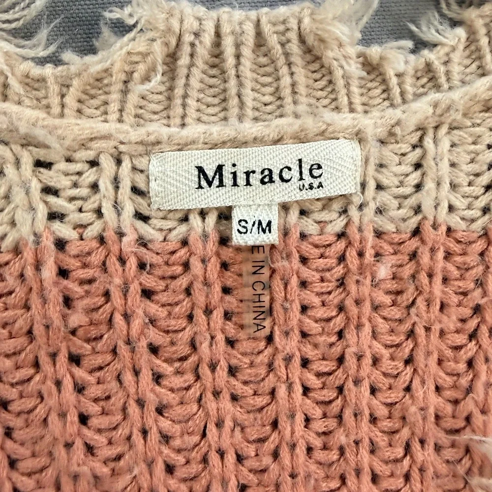 Miracle USA Womens Colorblock Distressed V-Neck Knit Sweater S/M Striped Boho